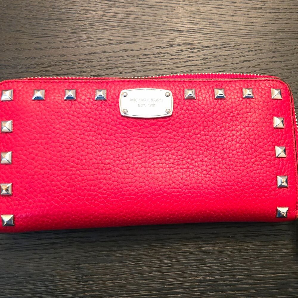 Red Michael Kors Jet Set Continental Zip Around Wallet